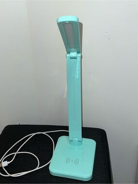 Turquoise LED Desk Lamp With Wireless Phone Charger Sleek Office Accessory